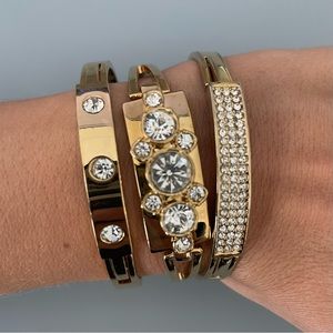 Ann Taylor Hope Strength Love Collection Bangle Bracelets Goldtone Pave Set Of 3